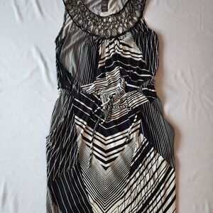 Bisou Bisou Black and White Patterned Midi Dress Women Size 6